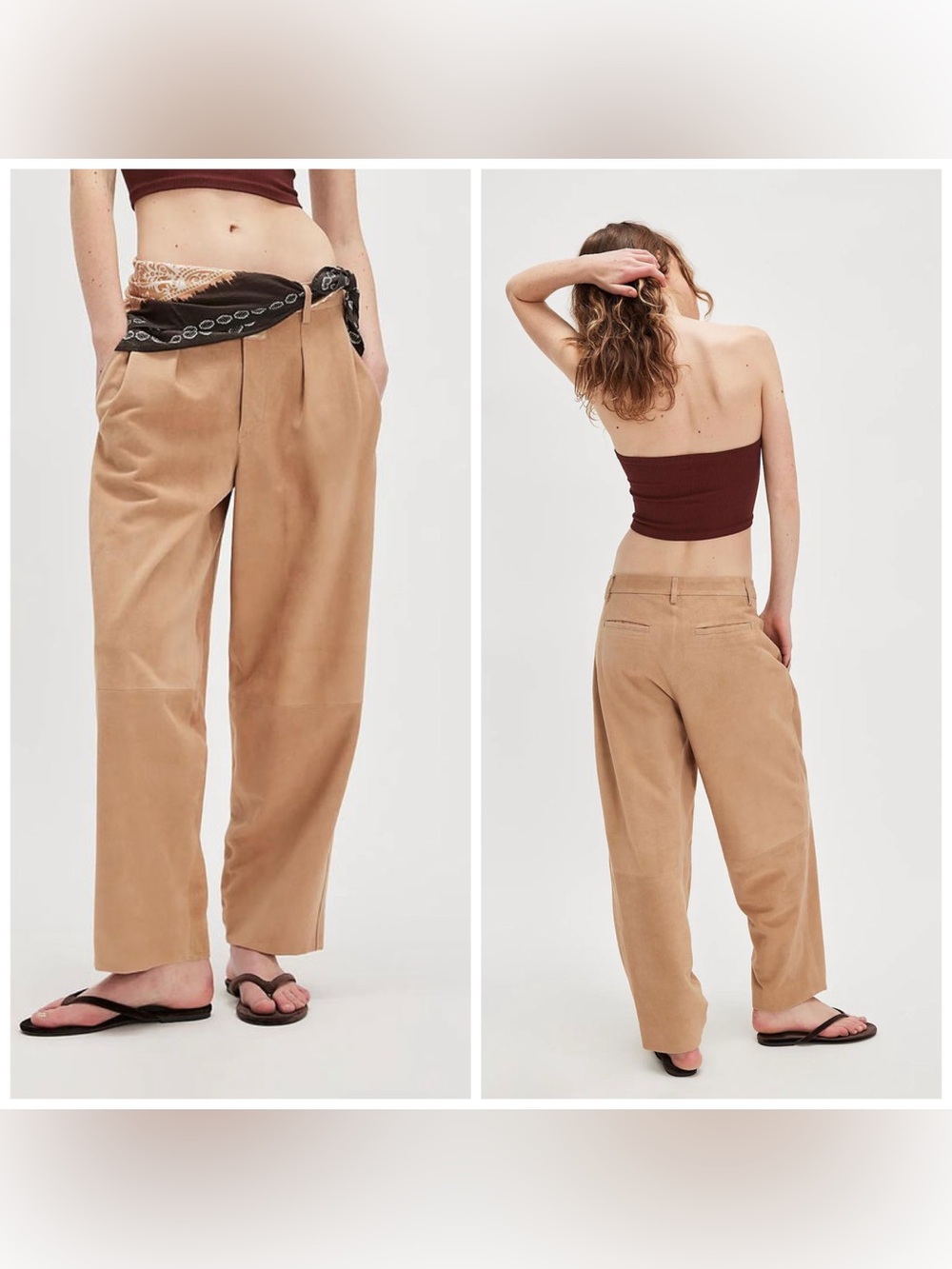 Free People Closed Denim Ruthy Pleated Pants Suede Leather Size 30 Camel Beige